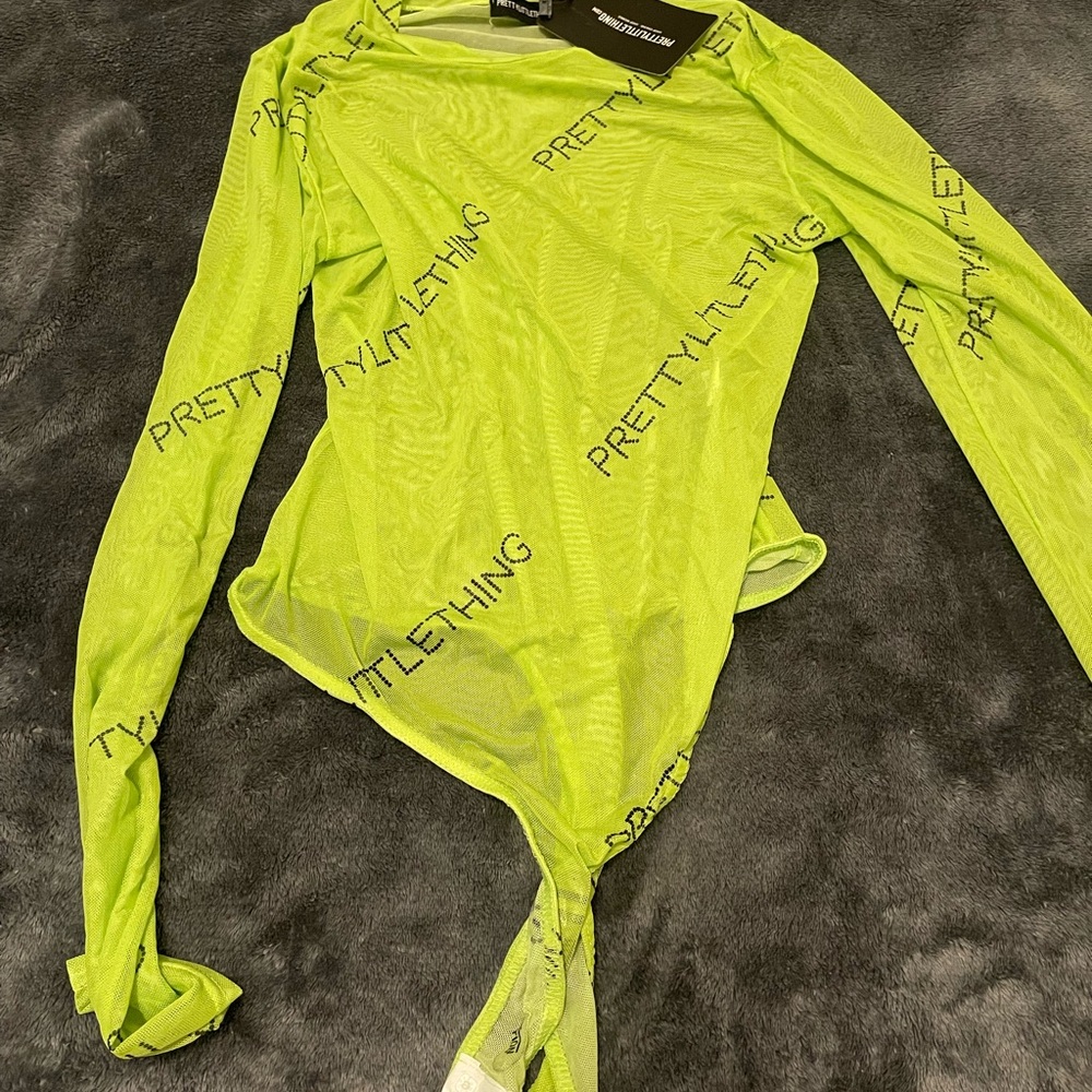 PrettyLittleThing Neon Green Mesh Top